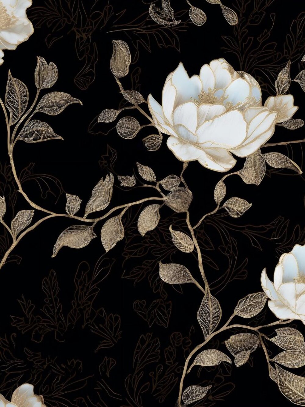 Vintage Dark Black Golden Floral Wallpaper Peel and Stick 17.5"x393"